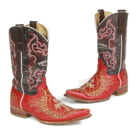 Vintage Western Boots Red Embroidery Innovation Mexico Women's size appx 6.5 / 7 - Picture 2 of 11